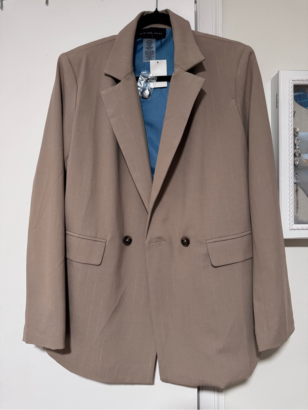 Women’s Taupe Pinstripe Blazer - Unbranded